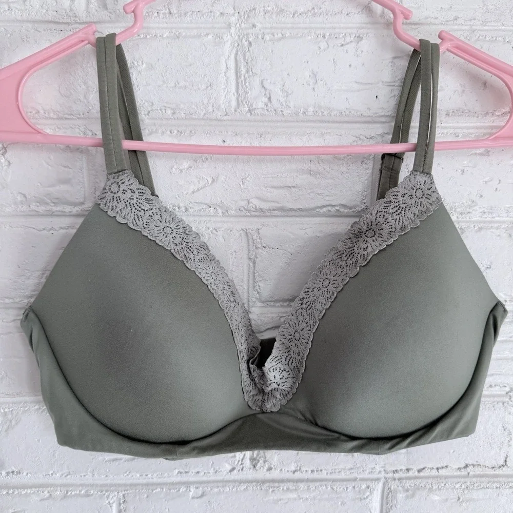 Aerie Green Ombre Real Sunnie Lace Demi Push Up Wireless Bra Size 36D - Picture 1 of 9
